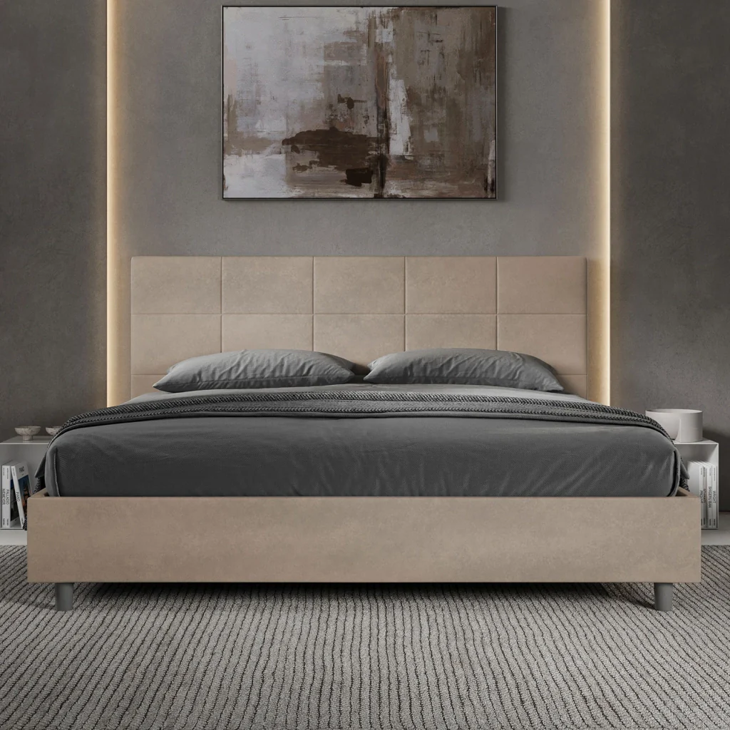 BS COM Letto matrimoniale king size contenitore imbottito 190x200 microfibra sabbia - Image 3