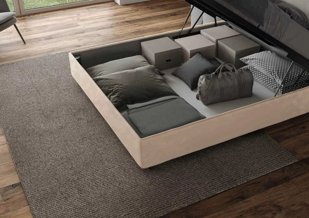 BS COM Letto matrimoniale king size contenitore imbottito 190x200 microfibra sabbia - Image 5