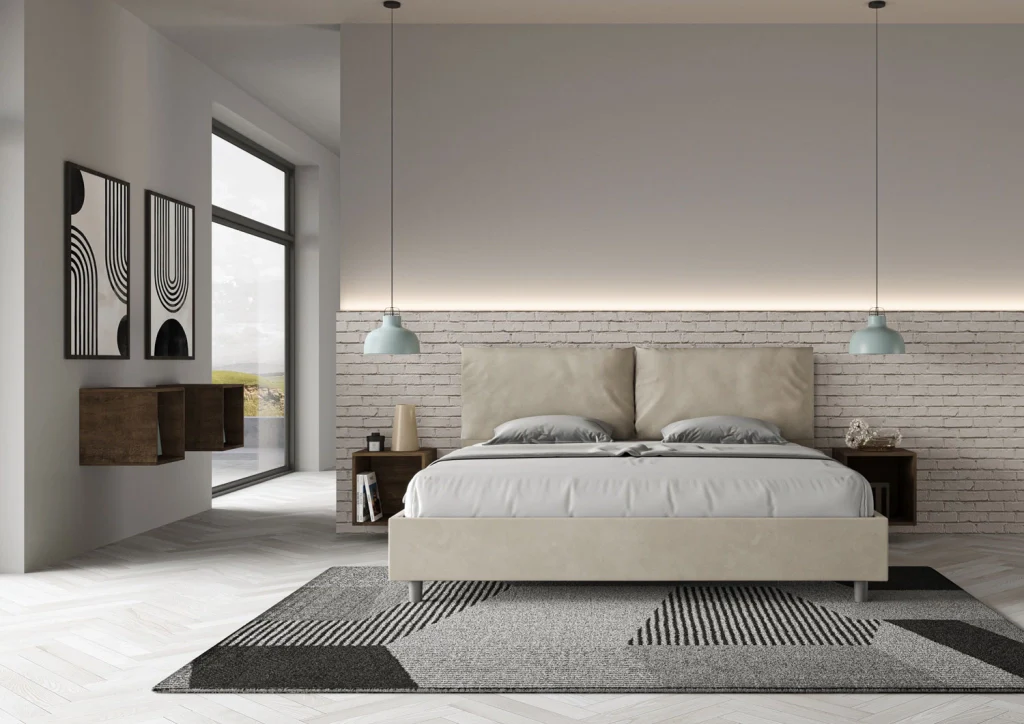 BS COM Letto matrimoniale king size contenitore imbottito 190x200 microfibra sabbia Large - Image 2