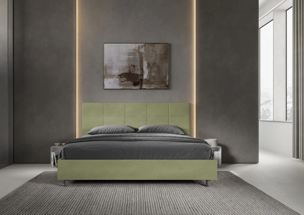 BS COM Letto matrimoniale king size contenitore imbottito 190x200 microfibra tè verde - Image 3