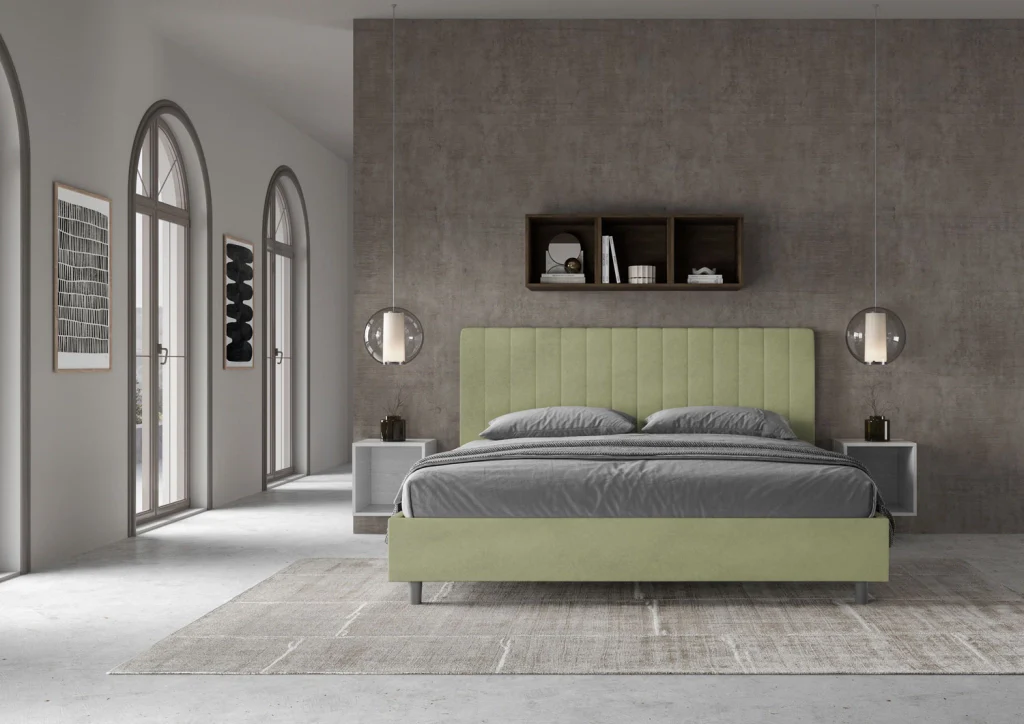 BS COM Letto matrimoniale king size contenitore imbottito 190x200 microfibra tè verde - Image 5