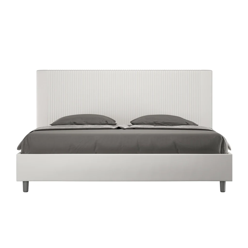 BS COM Letto matrimoniale king size contenitore imbottito 190x200 similpelle bianco