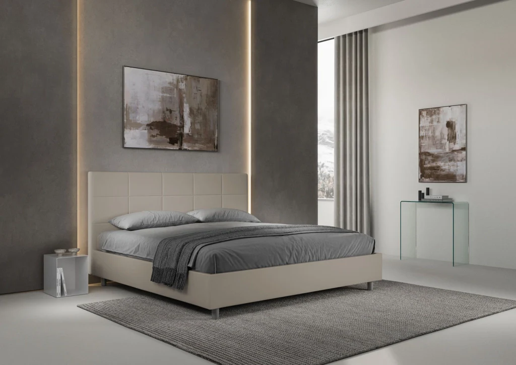 BS COM Letto matrimoniale king size contenitore imbottito 190x200 similpelle tortora - Image 3