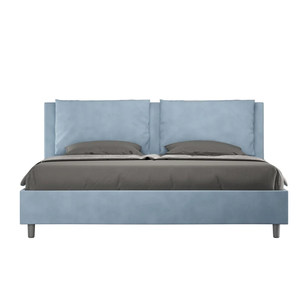 BS COM Letto matrimoniale king size contenitore imbottito 190x210 microfibra azzurro