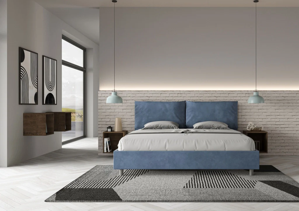 BS COM Letto matrimoniale king size contenitore imbottito 190x210 microfibra blu Large - Image 3