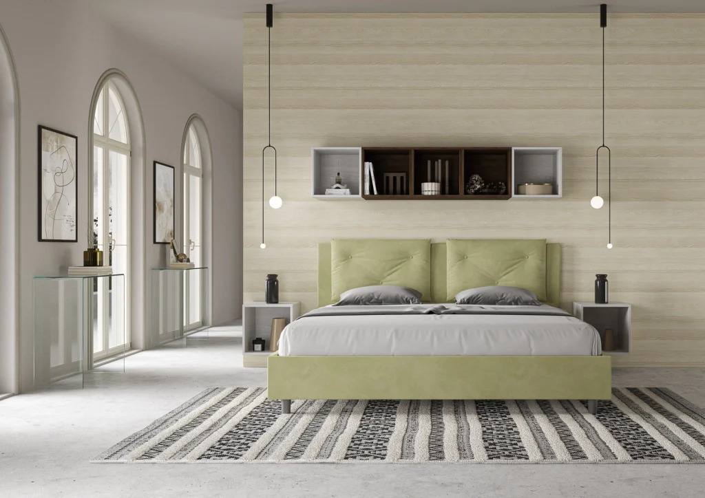 BS COM Letto matrimoniale king size contenitore imbottito 190x210 microfibra tè verde - Image 5