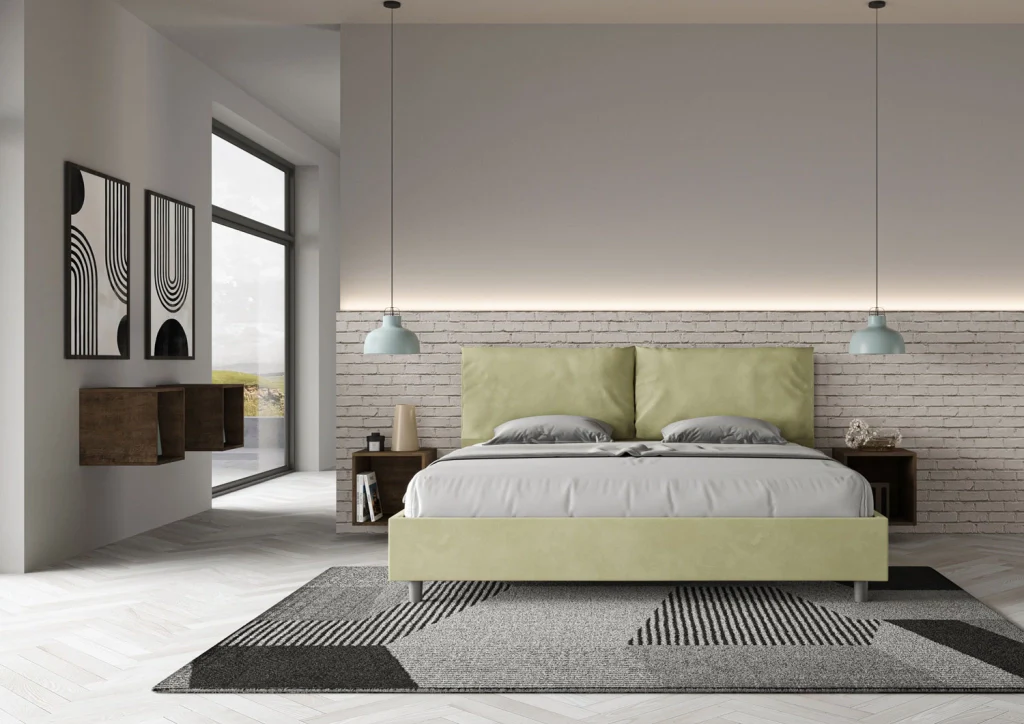 BS COM Letto matrimoniale king size contenitore imbottito 190x210 microfibra tè verde Large - Image 4