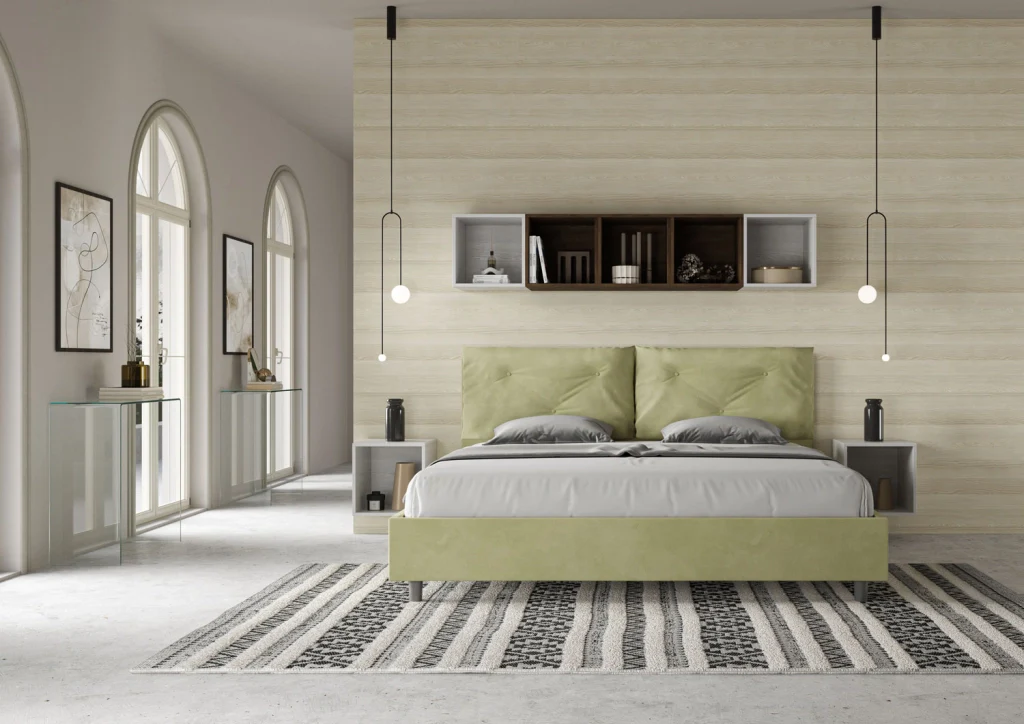 BS COM Letto matrimoniale king size contenitore imbottito 190x210 microfibra tè verde Large - Image 2