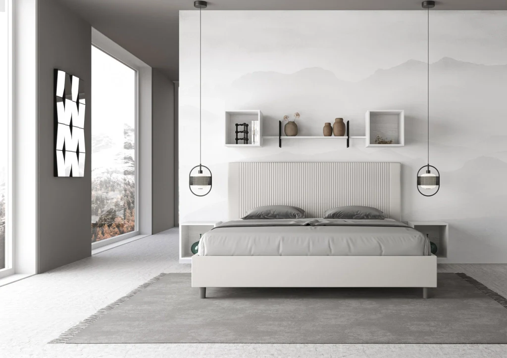 BS COM Letto matrimoniale king size contenitore imbottito 190x210 similpelle bianco - Image 5