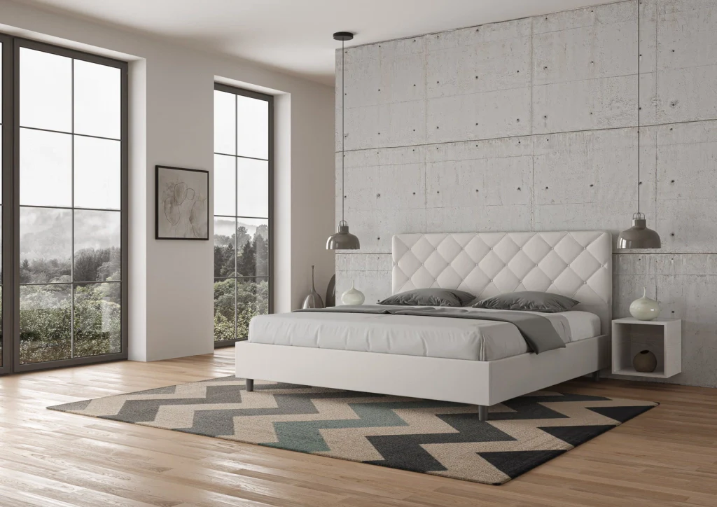 BS COM Letto matrimoniale king size contenitore imbottito 190x210 similpelle bianco - Image 4