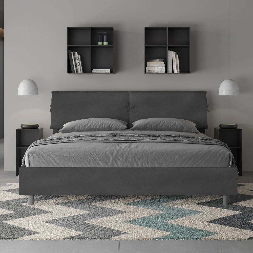 BS COM Letto matrimoniale king size contenitore imbottito 200x200 microfibra grigio - Image 3
