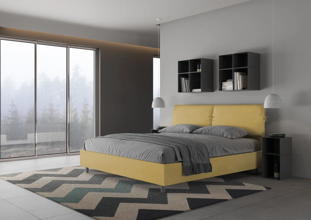 BS COM Letto matrimoniale king size contenitore imbottito 200x200 microfibra ocra - Image 3
