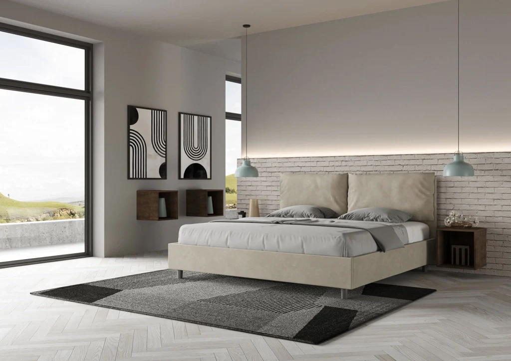BS COM Letto matrimoniale king size contenitore imbottito 200x200 microfibra sabbia - Image 3