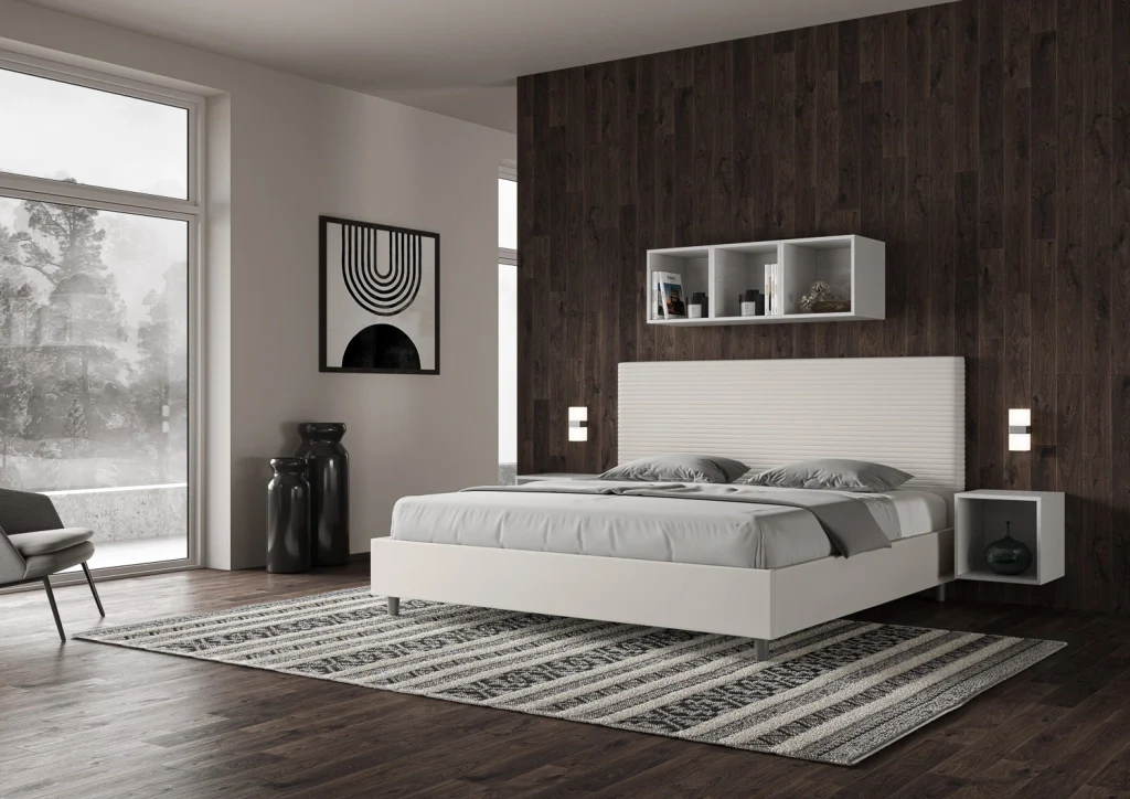BS COM Letto matrimoniale king size contenitore imbottito 200x200 similpelle bianco - Image 4