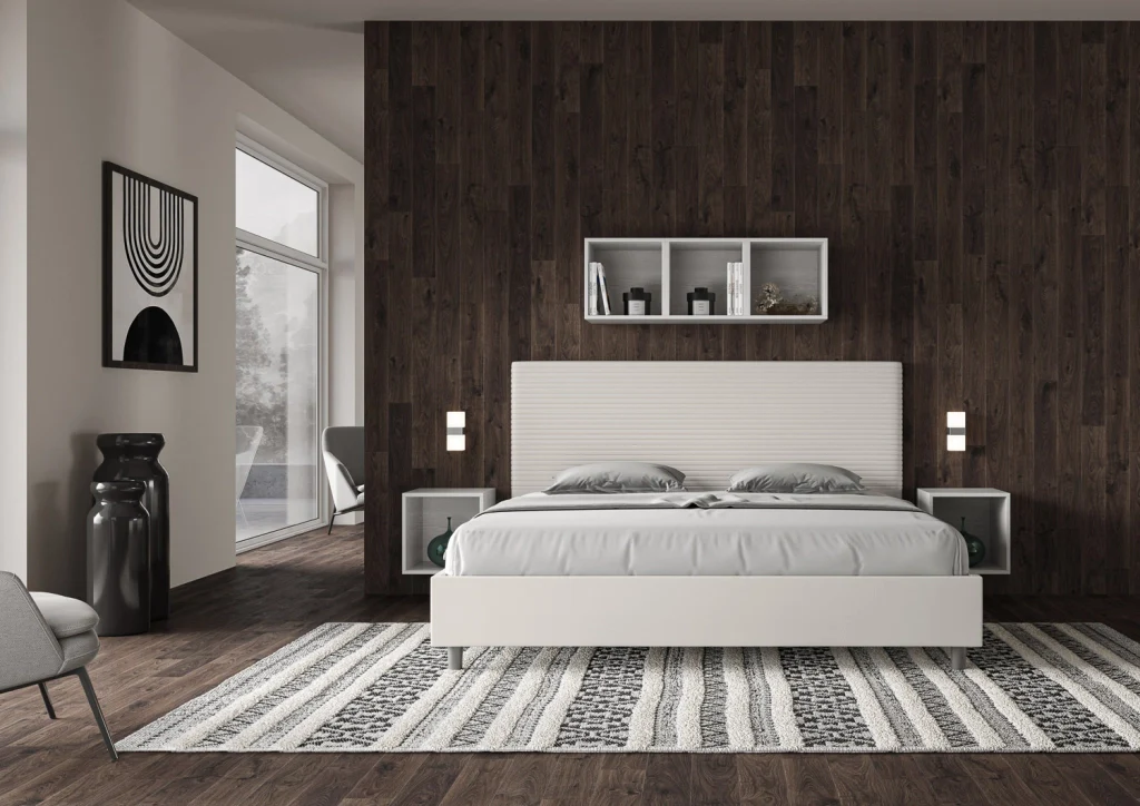 BS COM Letto matrimoniale king size contenitore imbottito 200x200 similpelle bianco - Image 5