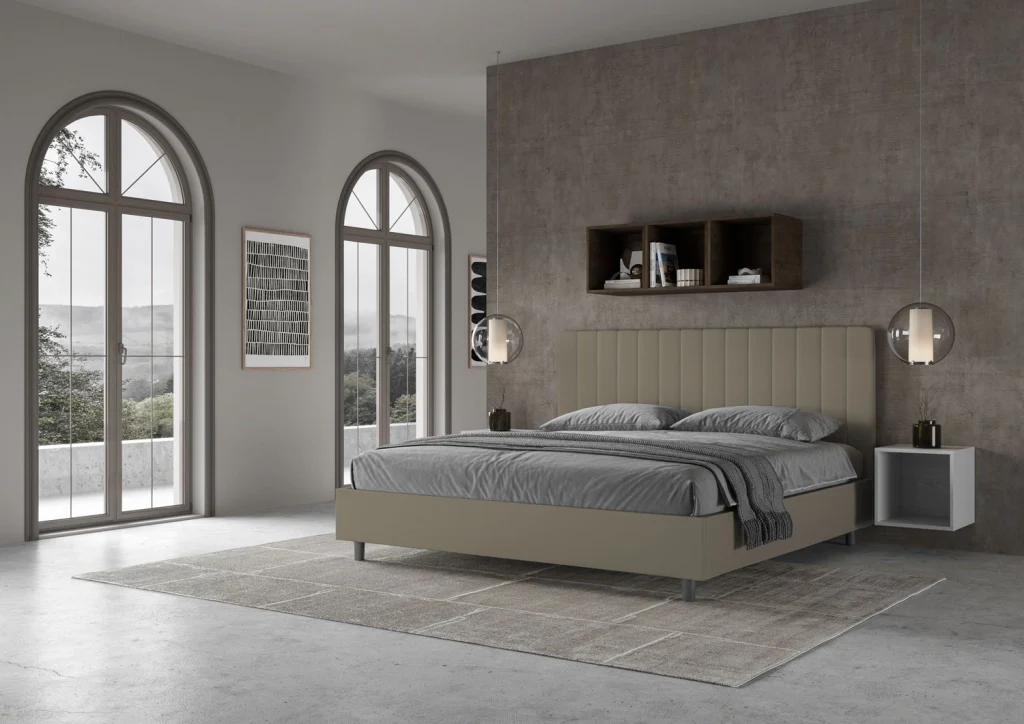 BS COM Letto matrimoniale king size contenitore imbottito 200x200 similpelle cappuccino - Image 2
