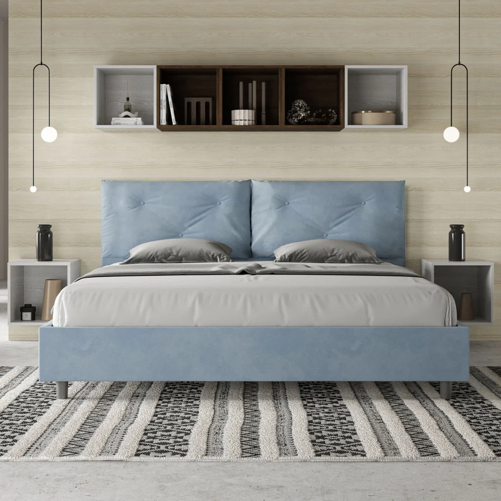 BS COM Letto matrimoniale king size contenitore imbottito 200x210 microfibra azzurro - Image 4