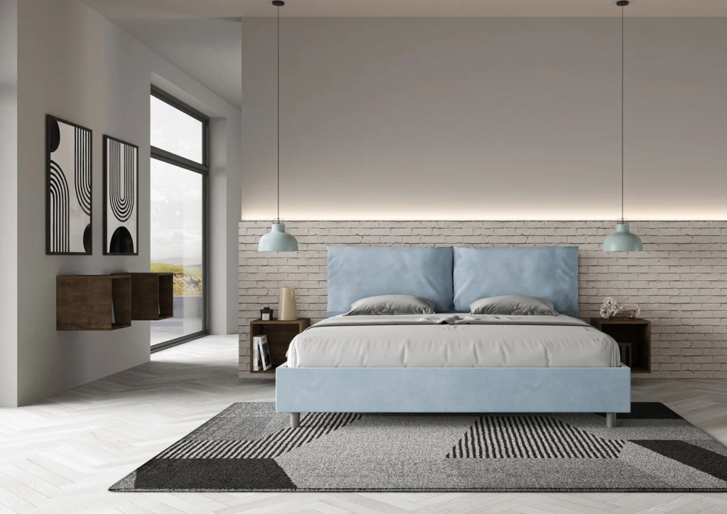 BS COM Letto matrimoniale king size contenitore imbottito 200x210 microfibra azzurro - Image 5
