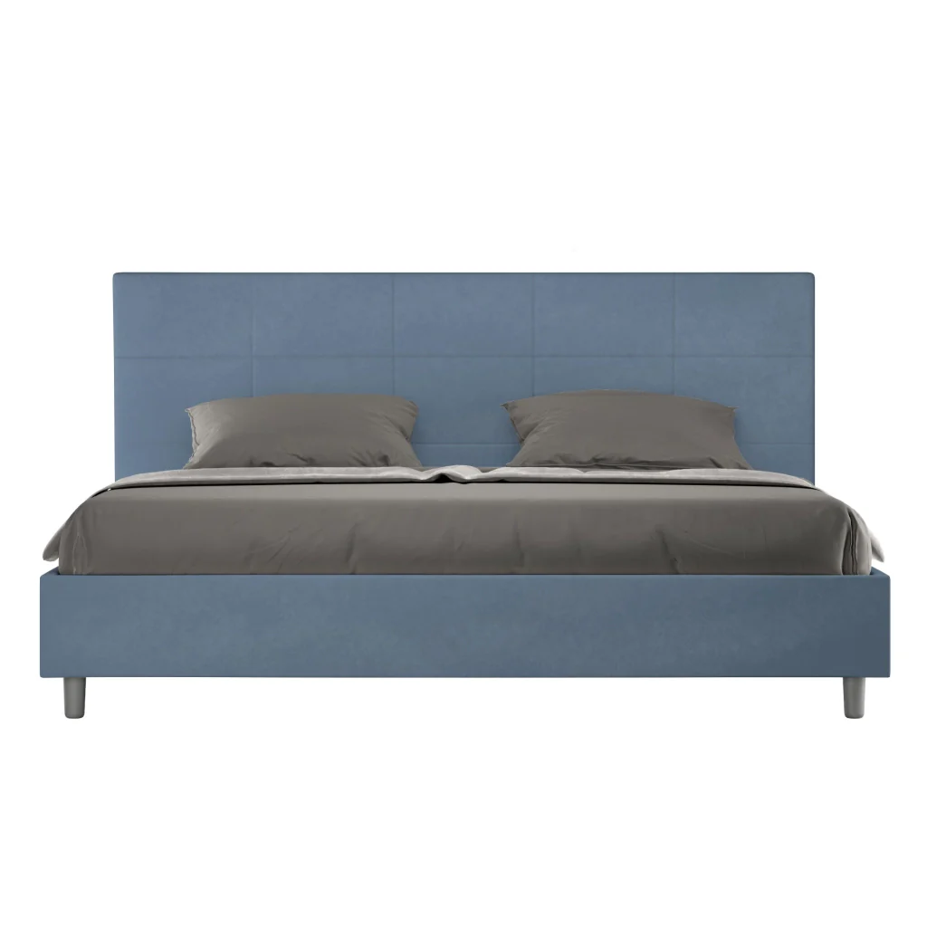 BS COM Letto matrimoniale king size contenitore imbottito 200x210 microfibra blu
