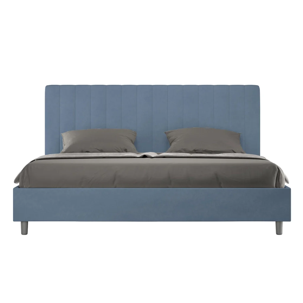 BS COM Letto matrimoniale king size contenitore imbottito 200x210 microfibra blu
