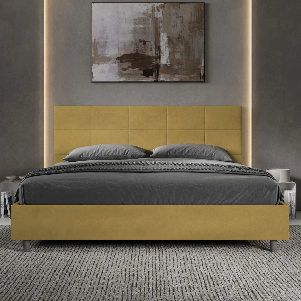 BS COM Letto matrimoniale king size contenitore imbottito 200x210 microfibra ocra - Image 2