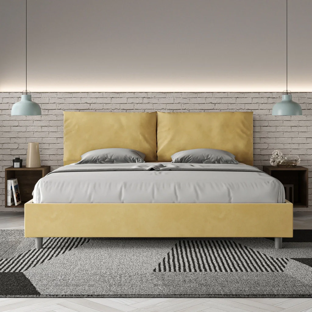 BS COM Letto matrimoniale king size contenitore imbottito 200x210 microfibra ocra - Image 2