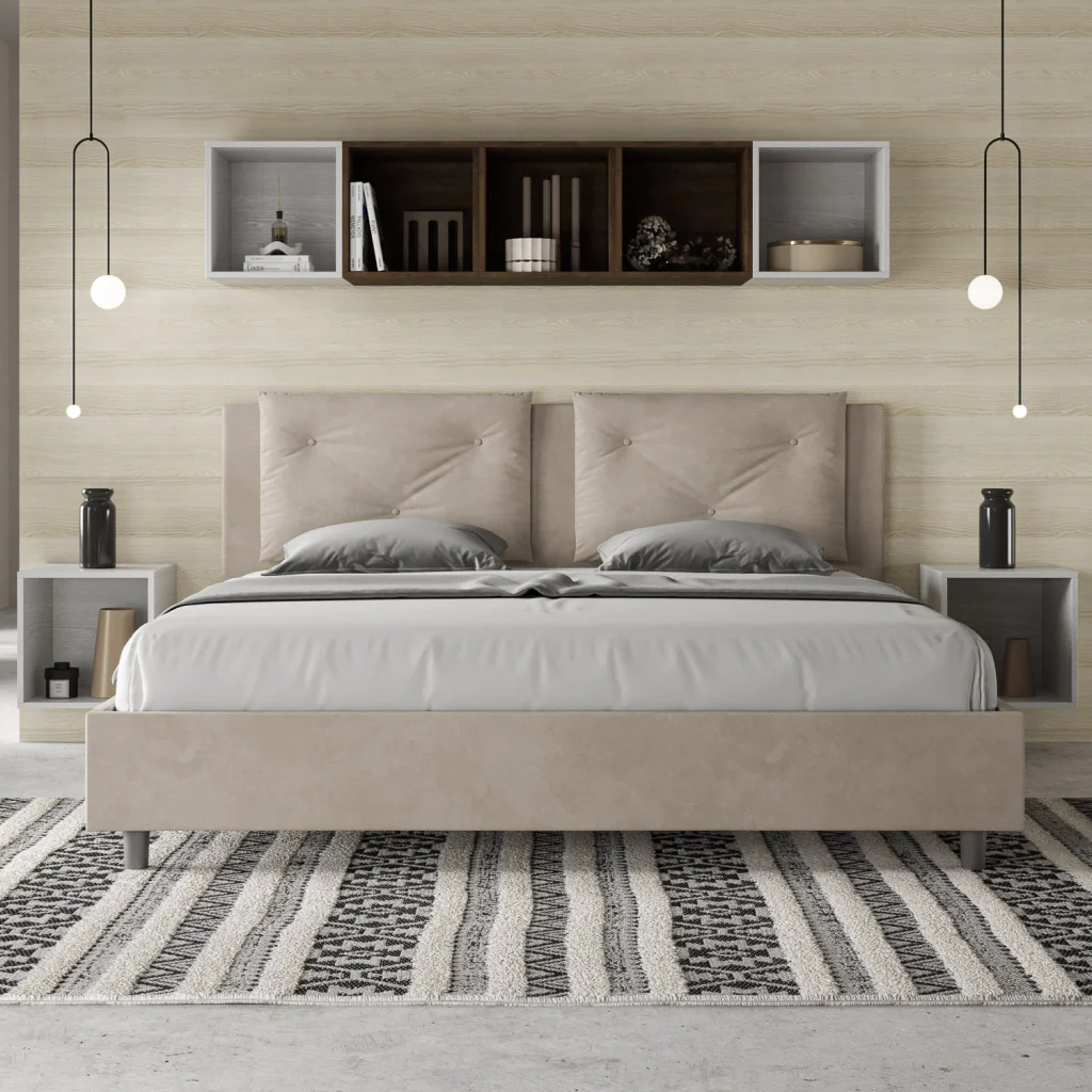 BS COM Letto matrimoniale king size contenitore imbottito 200x210 microfibra sabbia - Image 3