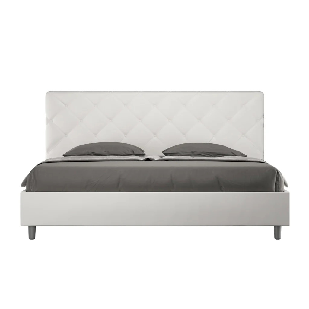 BS COM Letto matrimoniale king size contenitore imbottito 200x210 similpelle bianco