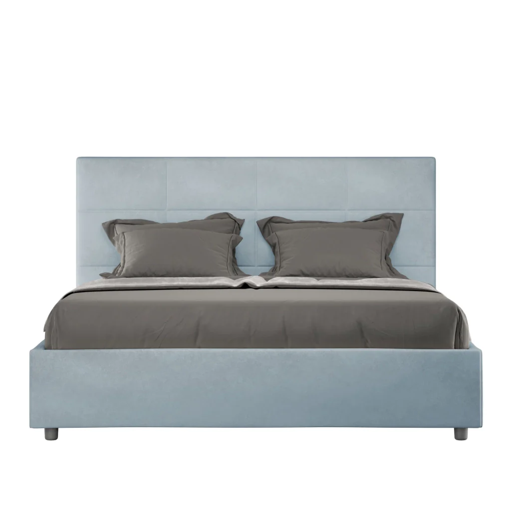 BS COM Letto matrimoniale king size senza rete imbottito 170x190 microfibra azzurro
