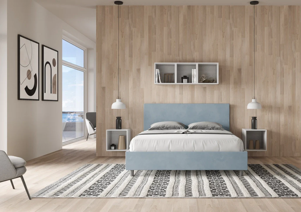 BS COM Letto matrimoniale king size senza rete imbottito 170x200 microfibra azzurro - Image 4