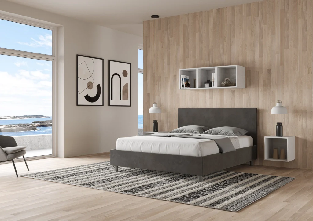 BS COM Letto matrimoniale king size senza rete imbottito 170x200 microfibra grigio - Image 4