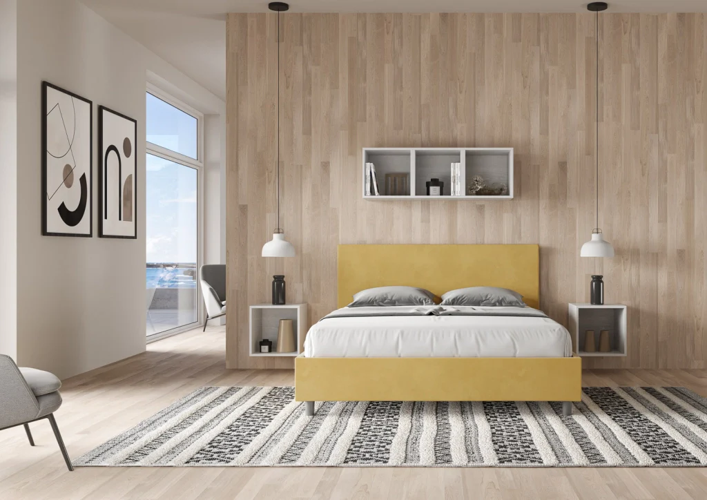 BS COM Letto matrimoniale king size senza rete imbottito 170x200 microfibra ocra - Image 4