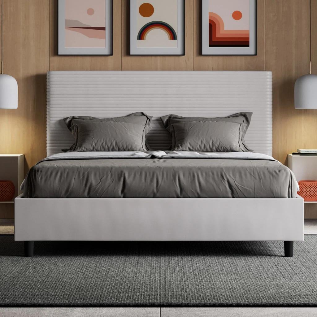 BS COM Letto matrimoniale king size senza rete imbottito 170x200 similpelle bianco - Image 4