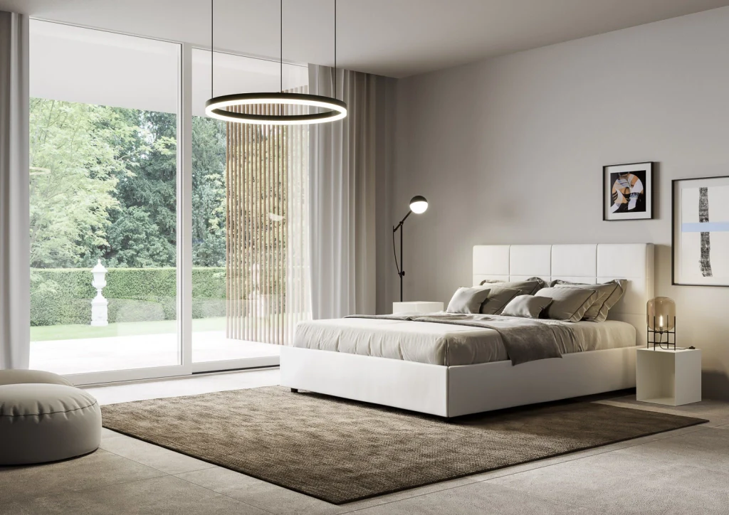 BS COM Letto matrimoniale king size senza rete imbottito 170x200 similpelle bianco - Image 4