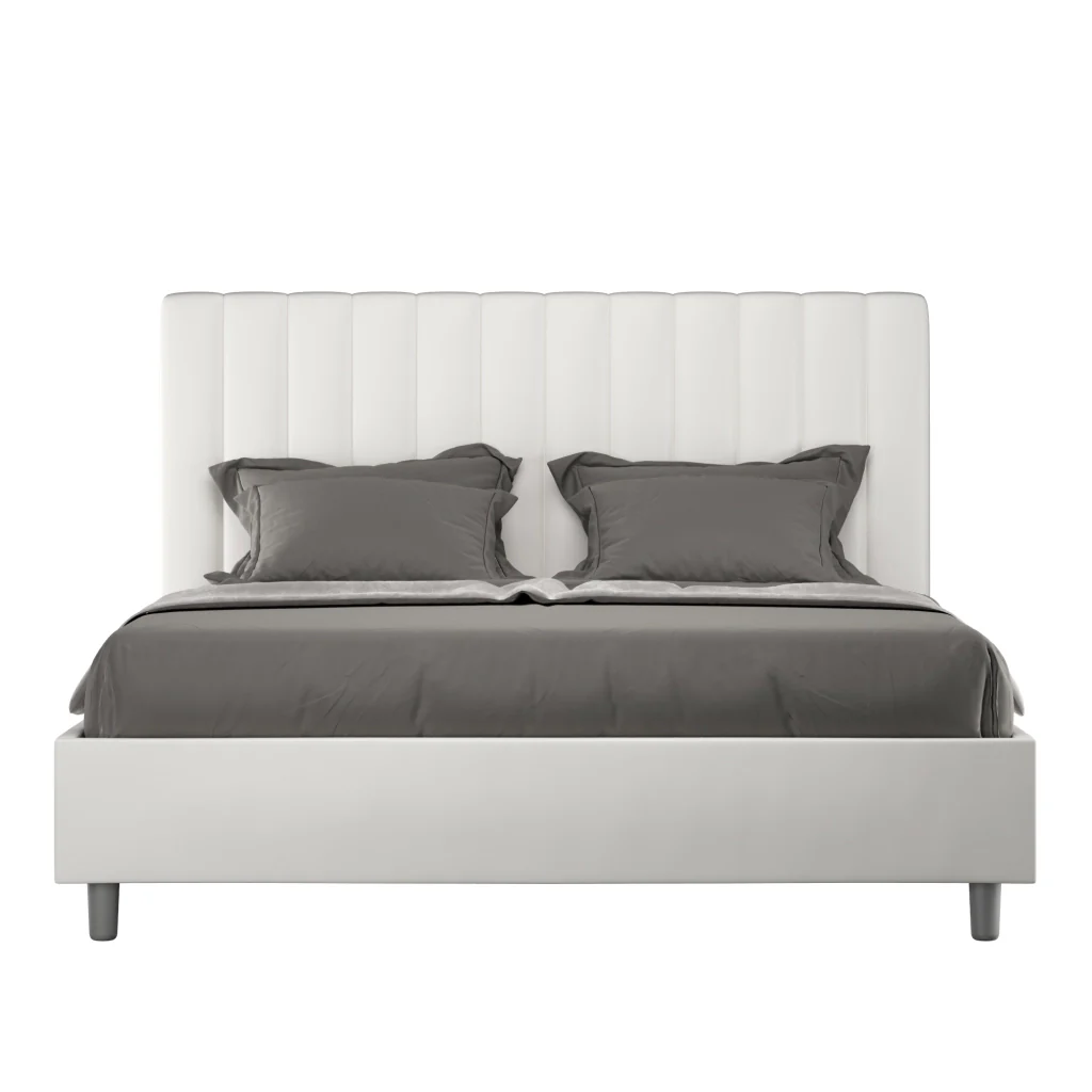 BS COM Letto matrimoniale king size senza rete imbottito 170x200 similpelle bianco