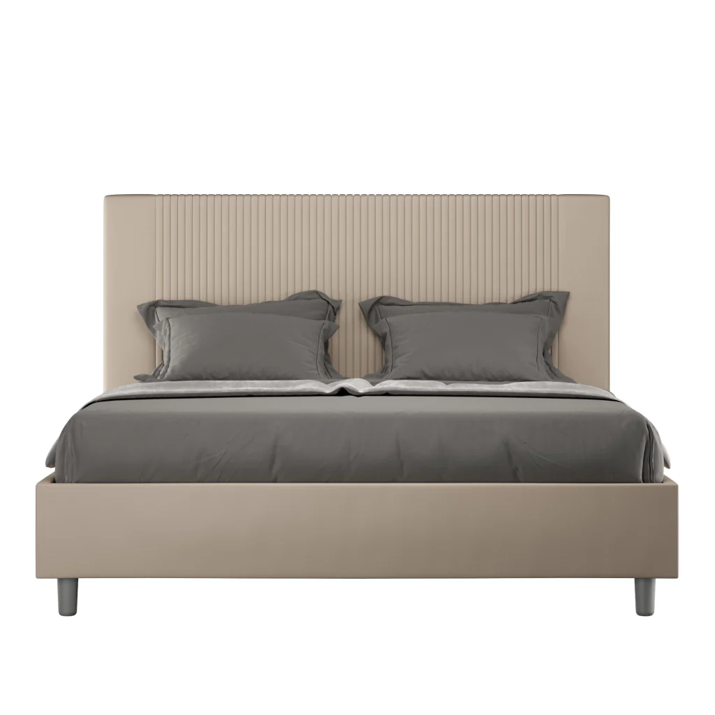 BS COM Letto matrimoniale king size senza rete imbottito 170x200 similpelle tortora