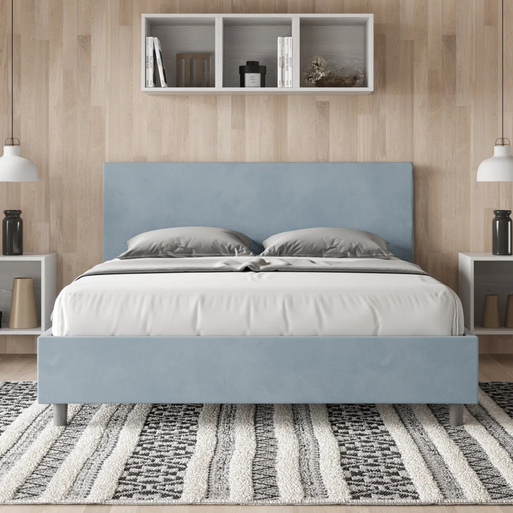 BS COM Letto matrimoniale king size senza rete imbottito 170x210 microfibra azzurro - Image 4