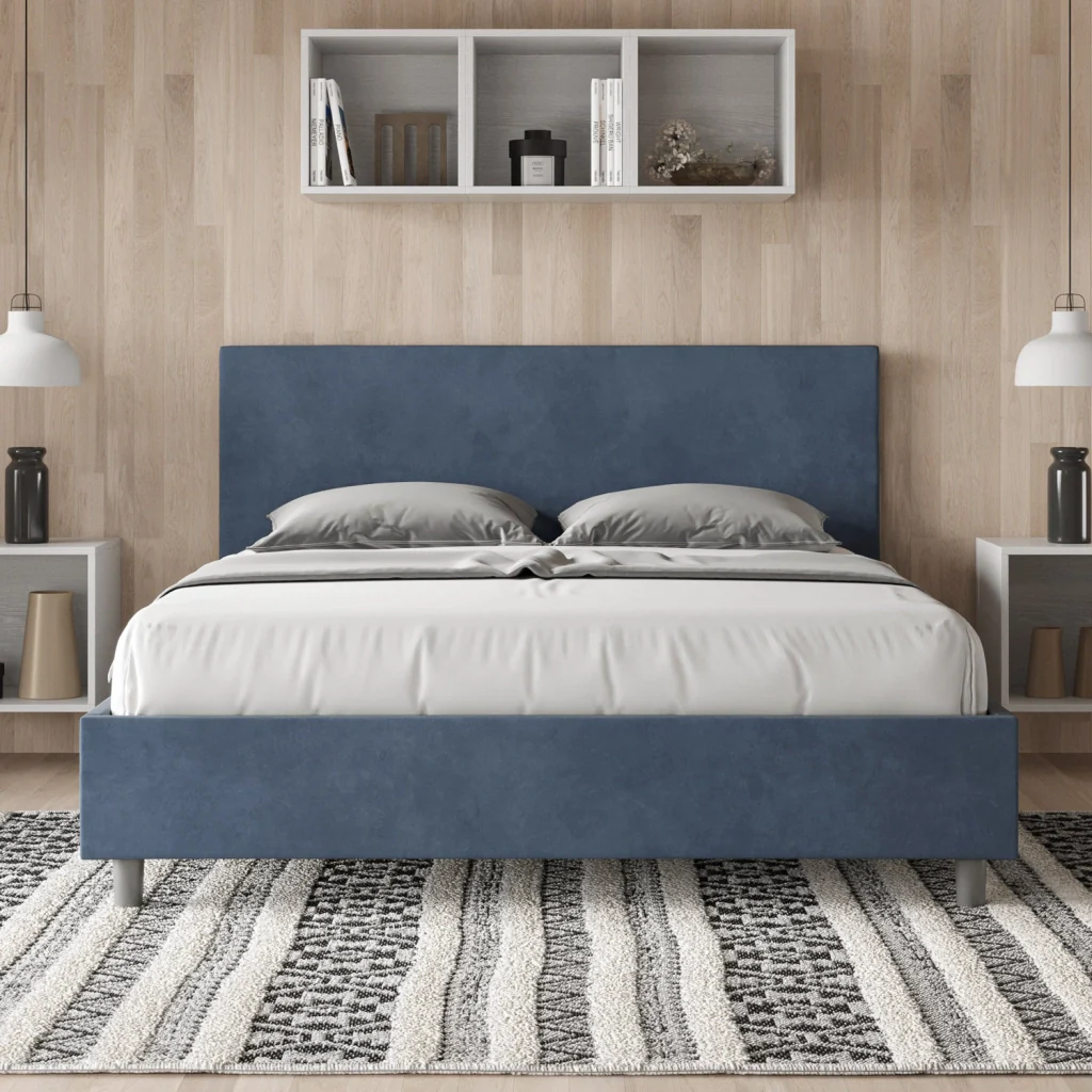 BS COM Letto matrimoniale king size senza rete imbottito 170x210 microfibra blu - Image 3