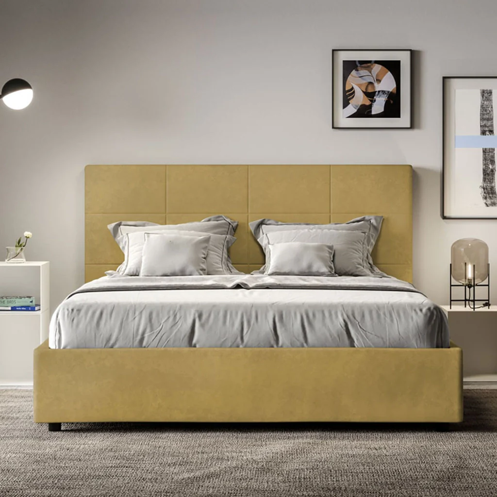 BS COM Letto matrimoniale king size senza rete imbottito 170x210 microfibra ocra - Image 4