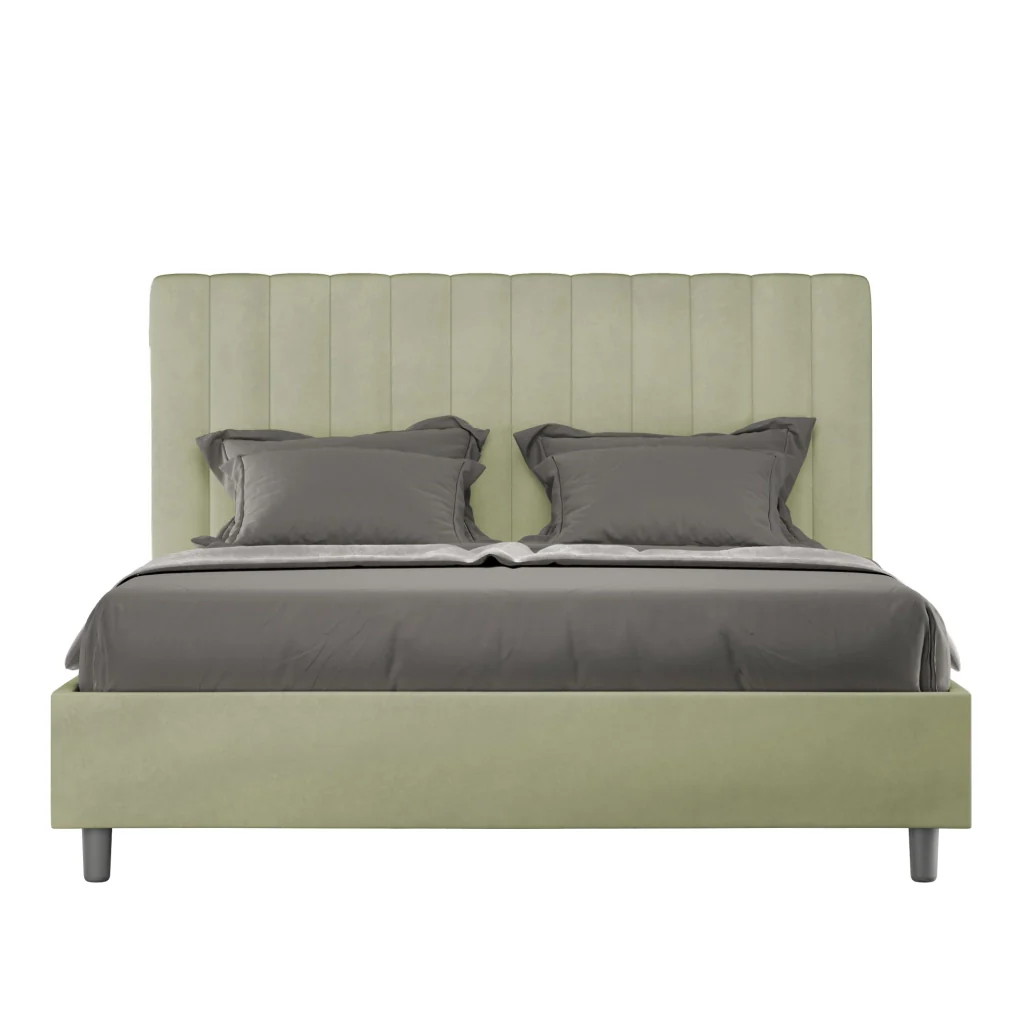 BS COM Letto matrimoniale king size senza rete imbottito 170x210 microfibra tè verde