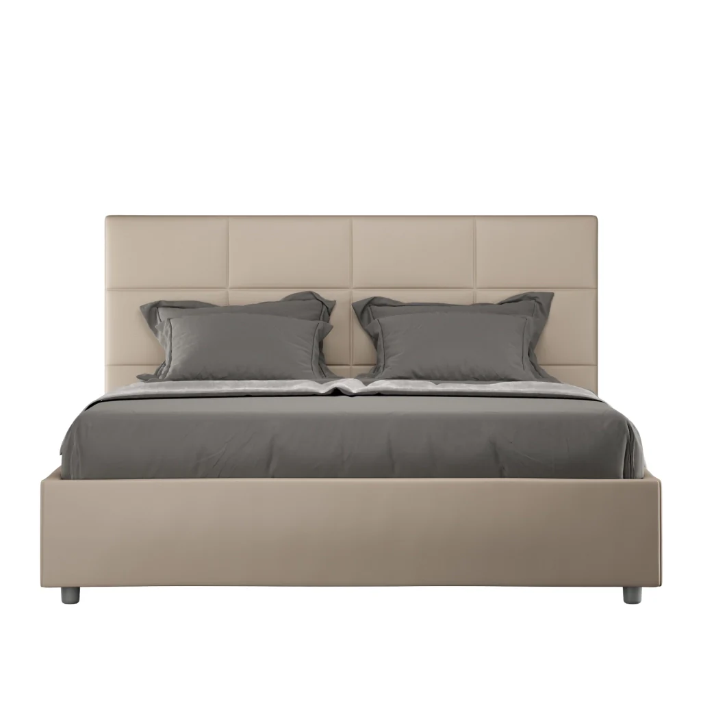 BS COM Letto matrimoniale king size senza rete imbottito 170x210 similpelle tortora