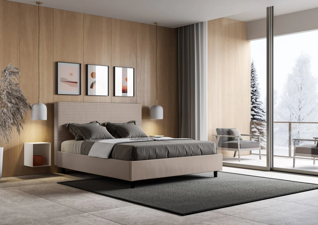 BS COM Letto matrimoniale king size senza rete imbottito 170x210 similpelle tortora - Image 3