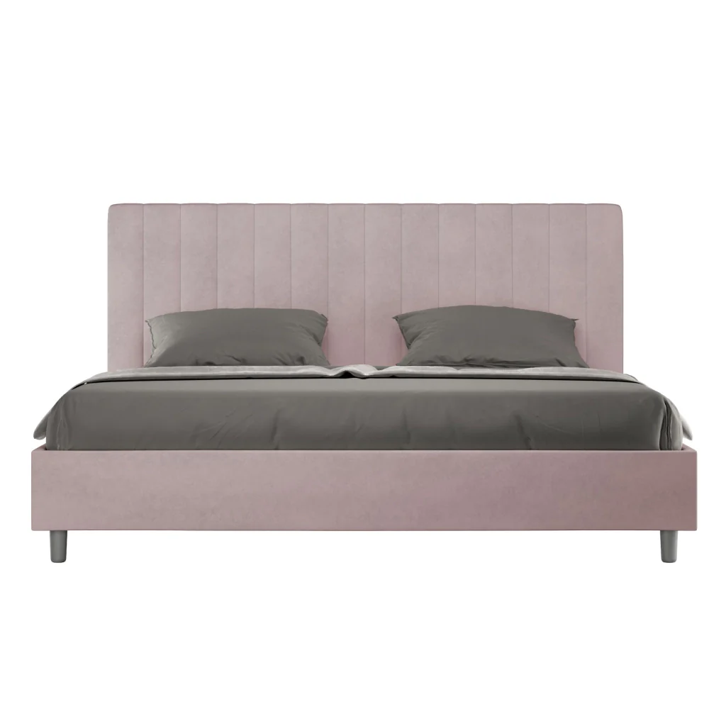 BS COM Letto matrimoniale king size senza rete imbottito 180x190 microfibra glicine