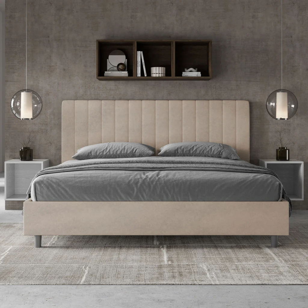 BS COM Letto matrimoniale king size senza rete imbottito 180x190 microfibra sabbia - Image 2