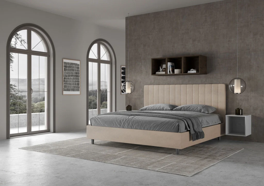 BS COM Letto matrimoniale king size senza rete imbottito 180x190 microfibra sabbia - Image 3