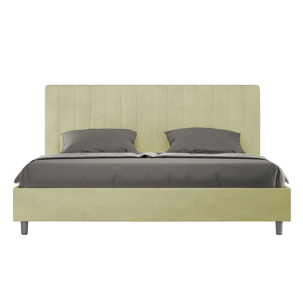 BS COM Letto matrimoniale king size senza rete imbottito 180x190 microfibra tè verde