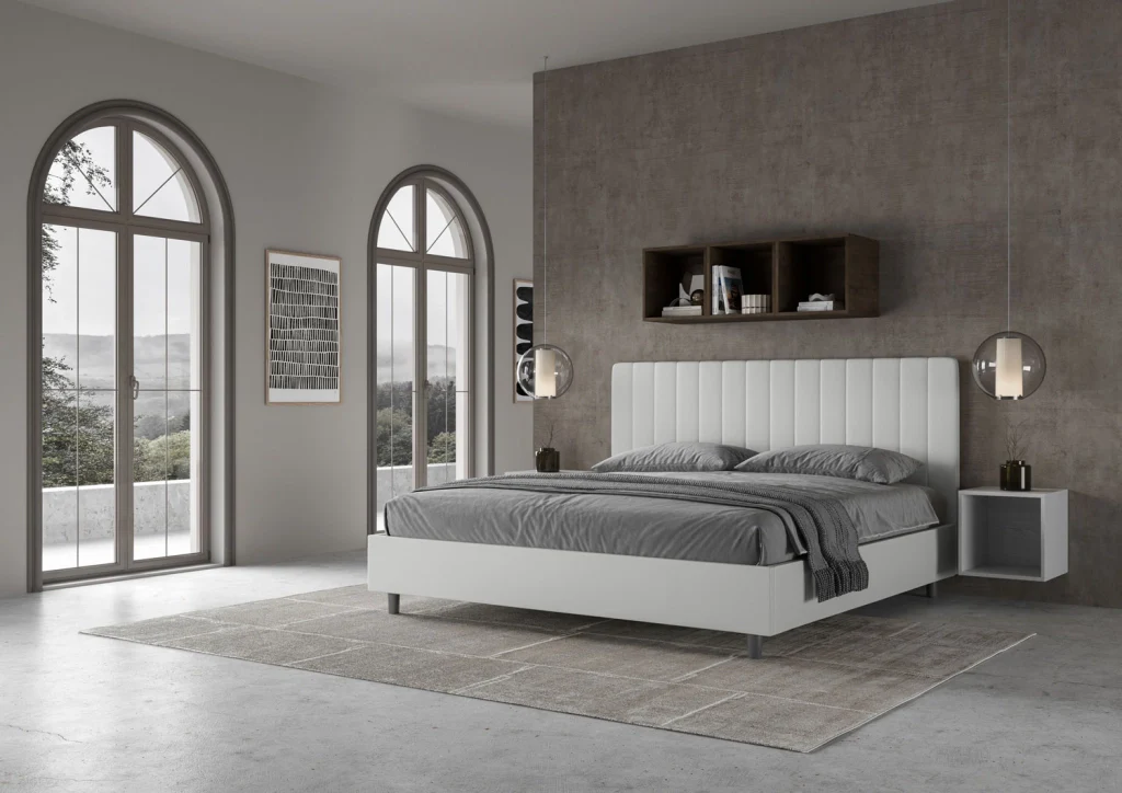 BS COM Letto matrimoniale king size senza rete imbottito 180x190 similpelle bianco - Image 4