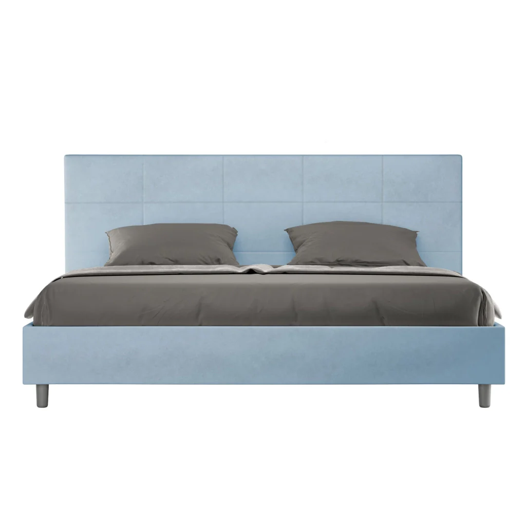 BS COM Letto matrimoniale king size senza rete imbottito 180x200 microfibra azzurro