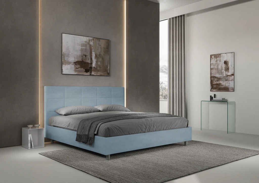 BS COM Letto matrimoniale king size senza rete imbottito 180x200 microfibra azzurro - Image 3
