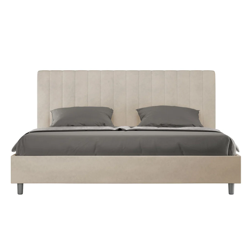 BS COM Letto matrimoniale king size senza rete imbottito 180x200 microfibra sabbia